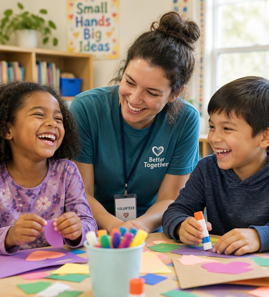 Illustrative image of children with a church volunteer