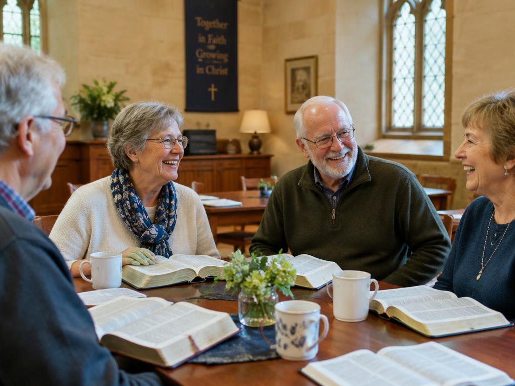 Illustrative image of senior adults studying the Bible together